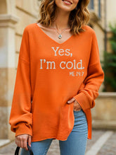 Loose solid color letter print V-neck sweater